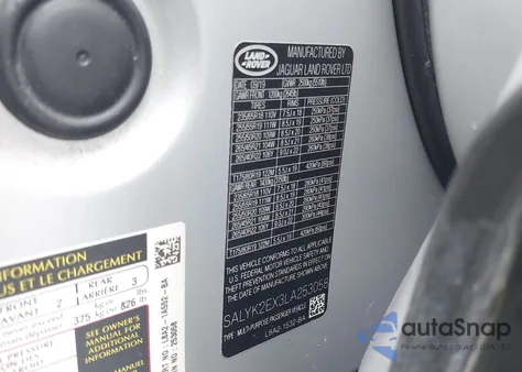 2020 Land Rover Range Rover Velar P250 R-Dynamic S from USA, damaged, VIN SALYK2EX3LA253058